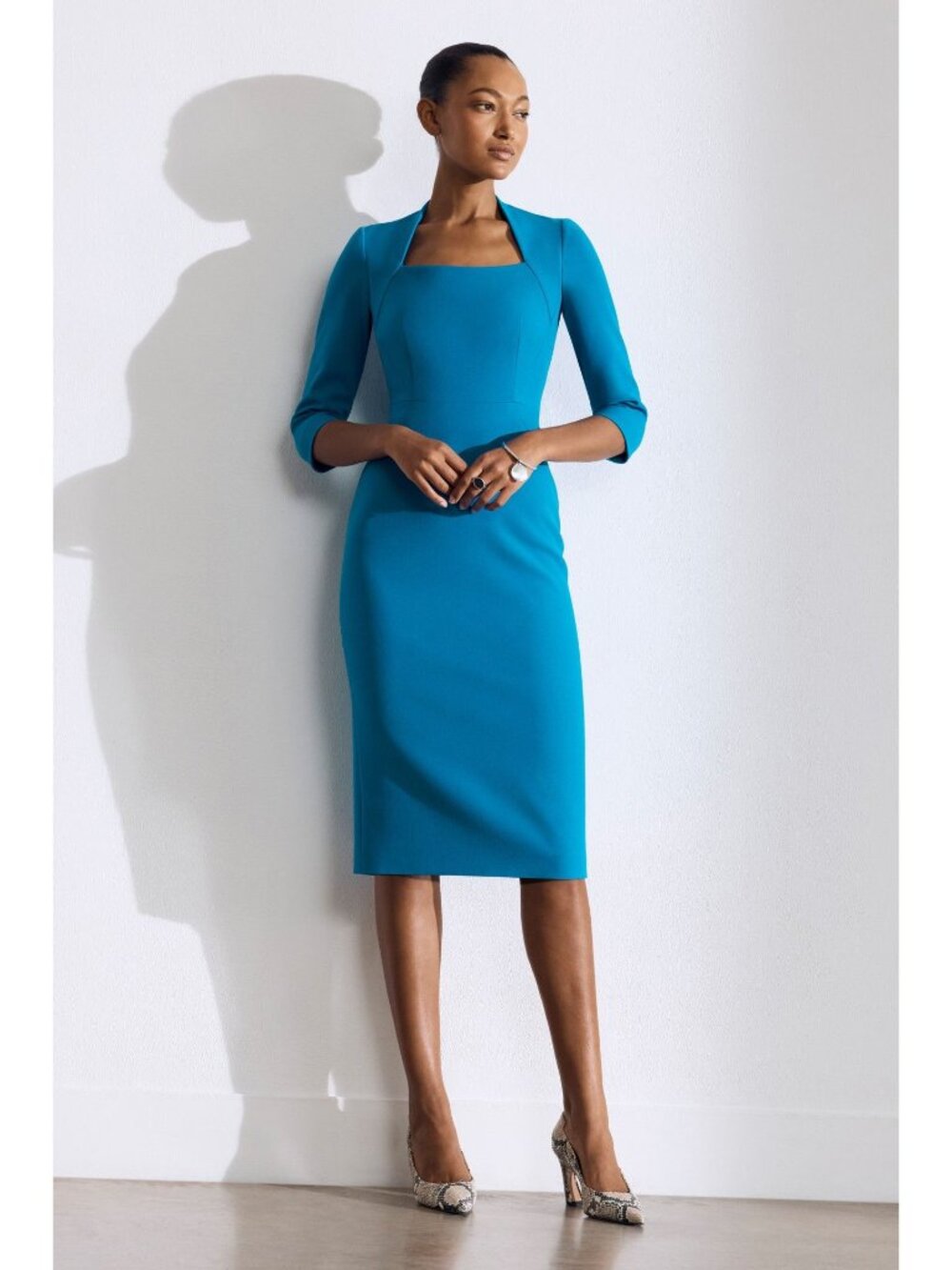 The Fold London Nouvelle Sculpt Stretch Crepe Dress Blue  UK 18 US 14 NWT New